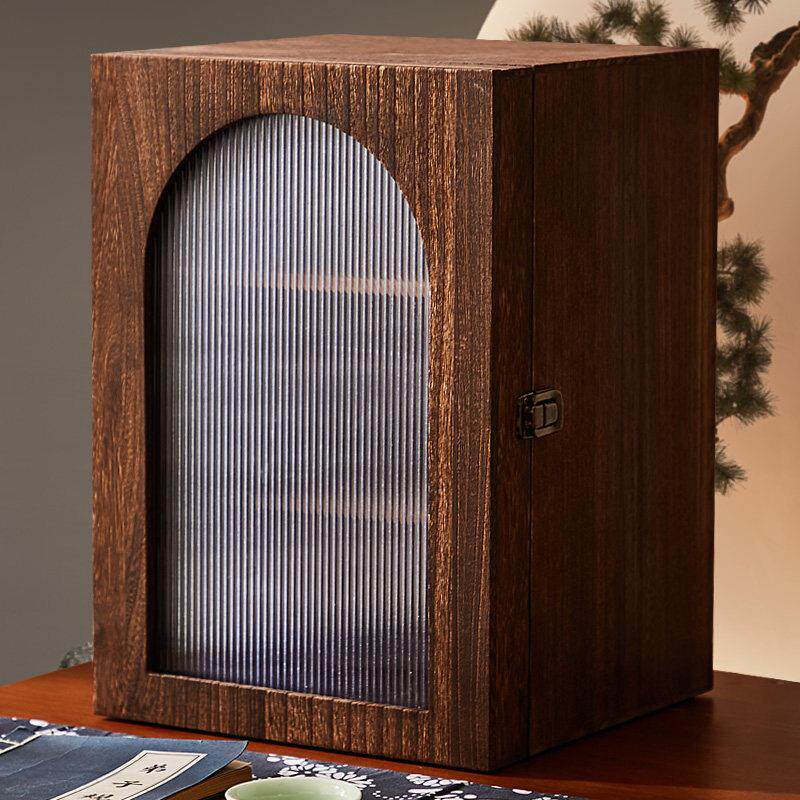 实木杯子防尘置物架桌面收纳盒茶具茶杯架小茶柜收纳柜具器皿模型