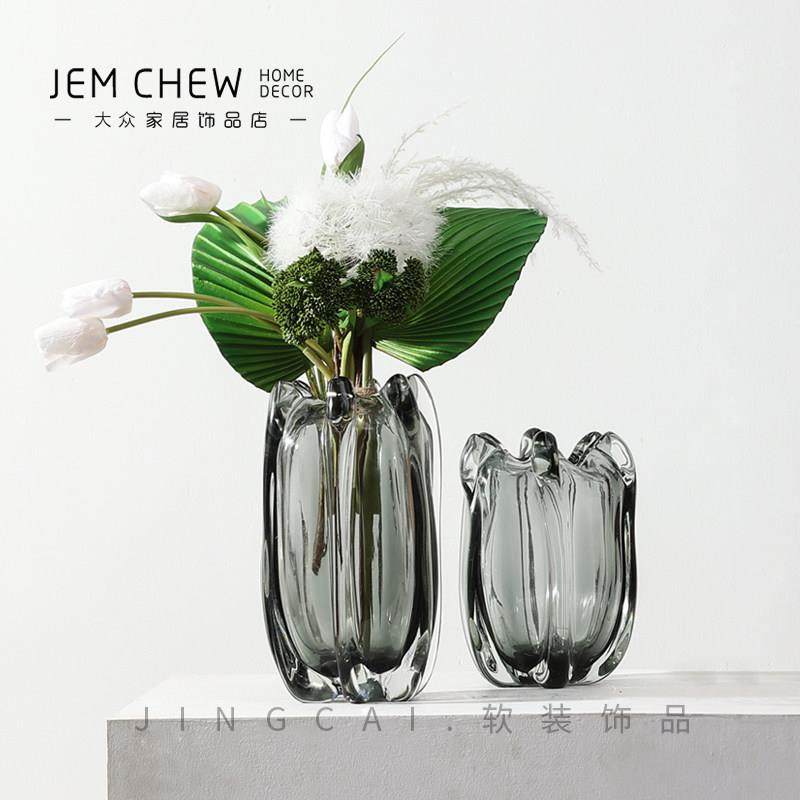 轻奢现代北欧灰色玻璃花瓶花艺套装客厅餐桌玄关卧室沙发边几摆件,家居饰品,花瓶,淘宝优惠券,粉丝福利购,淘宝优惠卷