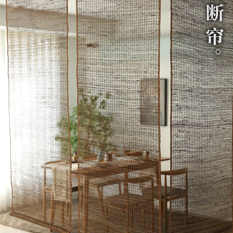 阳台窗帘免打孔阳光玻璃房遮光屏风遮阳帘茶室卷帘苎麻隔断帘遮挡