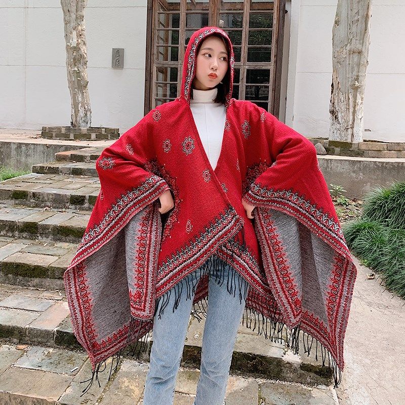 民族风披肩加厚红色连帽斗篷保暖围巾女西藏新疆旅游外搭沙漠披风,服饰配件/皮带/帽子/围巾,围巾/丝巾/披肩,淘宝优惠券,粉丝福利购,淘宝优惠卷