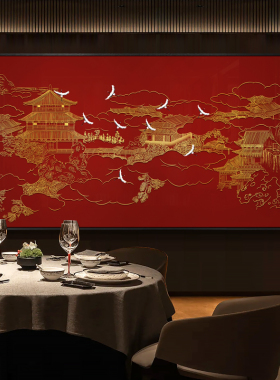 新中式酒店餐厅大气装饰画客厅高级感立体浮雕大幅背景墙挂画