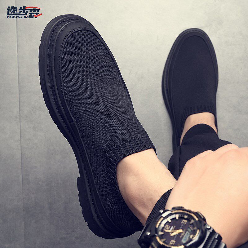 春夏男鞋2024年新款一脚蹬透气懒人鞋韩版鞋子黑色休闲帆布鞋男款