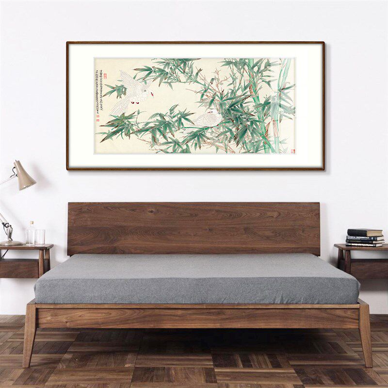 【十年老店】新中式国画客厅装饰画书房茶室挂画雪鸠碧筠图