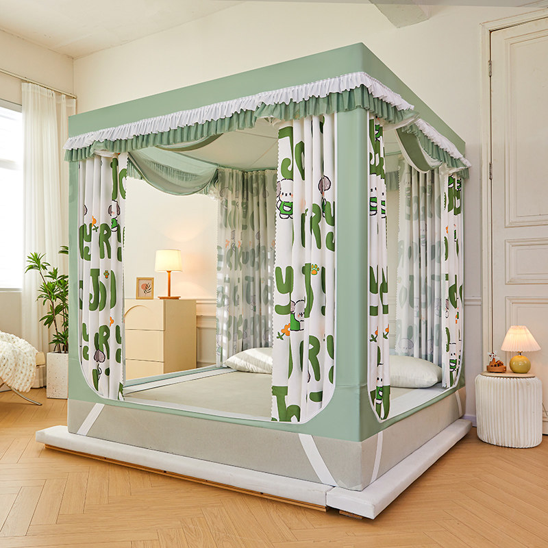 遮光蚊帐双层布帘一体式防摔全封闭公主风床幔18m米床蒙古包家用
