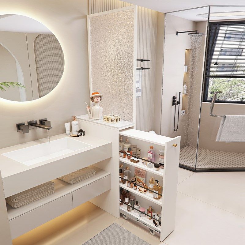 浴室边柜侧柜岩板洗漱台卫生间收纳夹缝柜拉篮半墙防水隔断窄柜