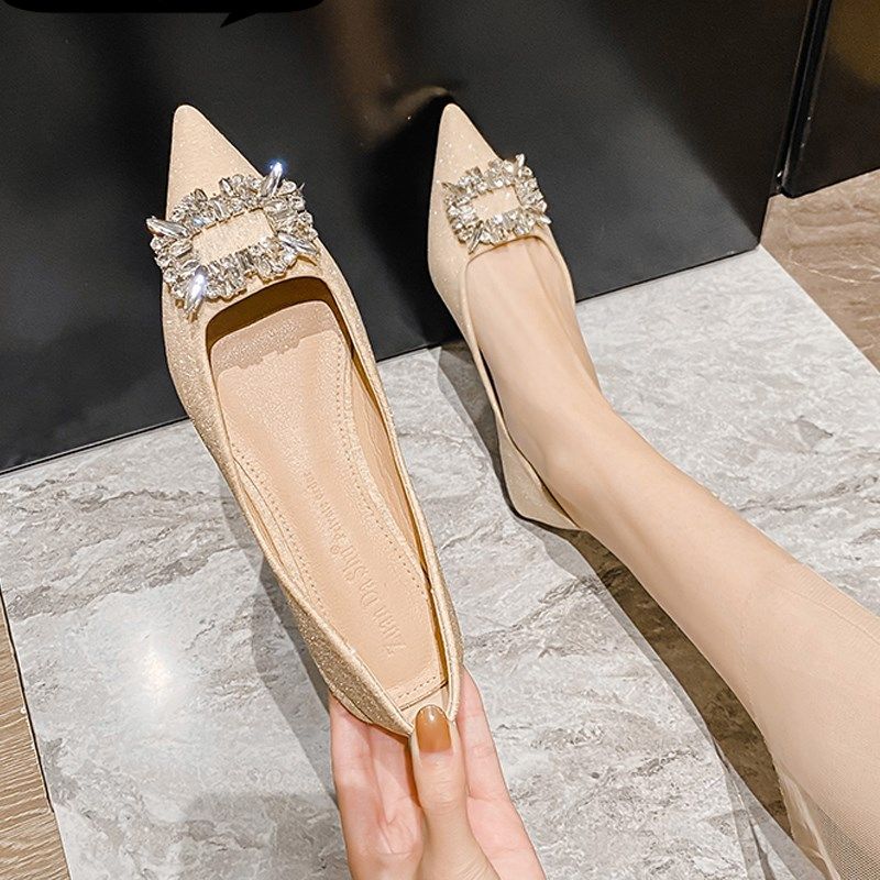 尖头浅口水钻单鞋女平底豆豆鞋百搭气质晚晚风温柔鞋新款大码瓢鞋,女鞋,浅口单鞋,淘宝优惠券,粉丝福利购,淘宝优惠卷