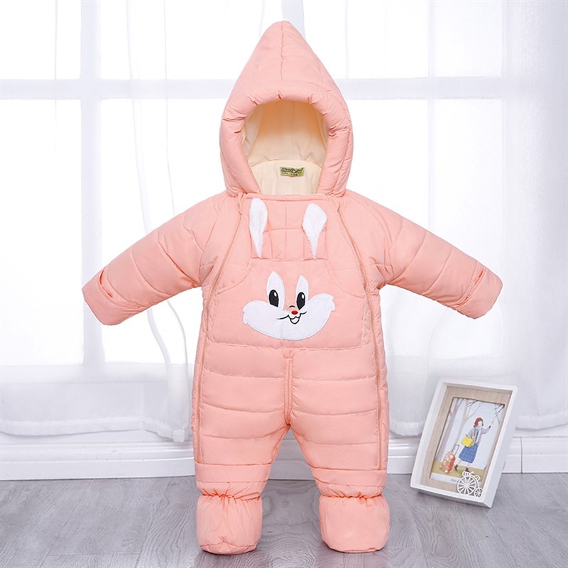 新生儿冬季羽绒棉连体衣婴儿加厚外出服棉衣套装宝宝包脚保暖抱衣