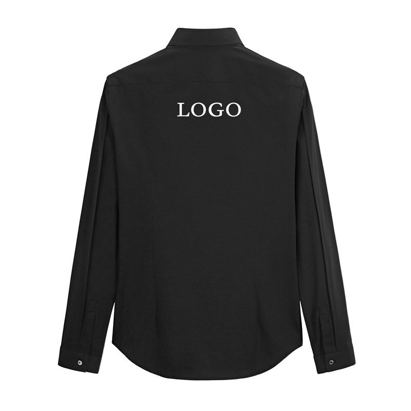 暗扣暗门襟长袖衬衫男定制LOGO绣花印字理发店服装发型师黑色衬衣