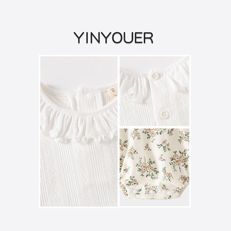 婴儿夏季薄款套装新生女宝宝夏天包屁衣背带裤T恤洋气分体两件套1