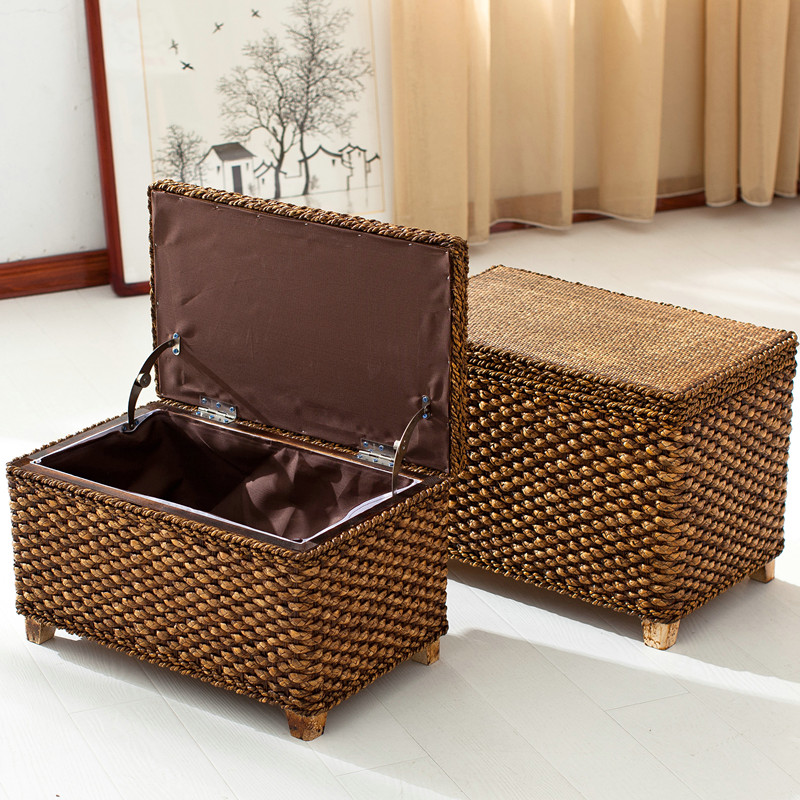 藤编换鞋凳实木凳子家用多功能收纳凳穿鞋凳沙发凳门厅储物凳欧式