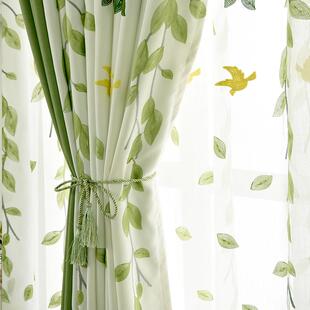 北欧乡村田园棉麻风绿色窗帘卧室飘窗客厅小清新剌绣定制窗帘布料