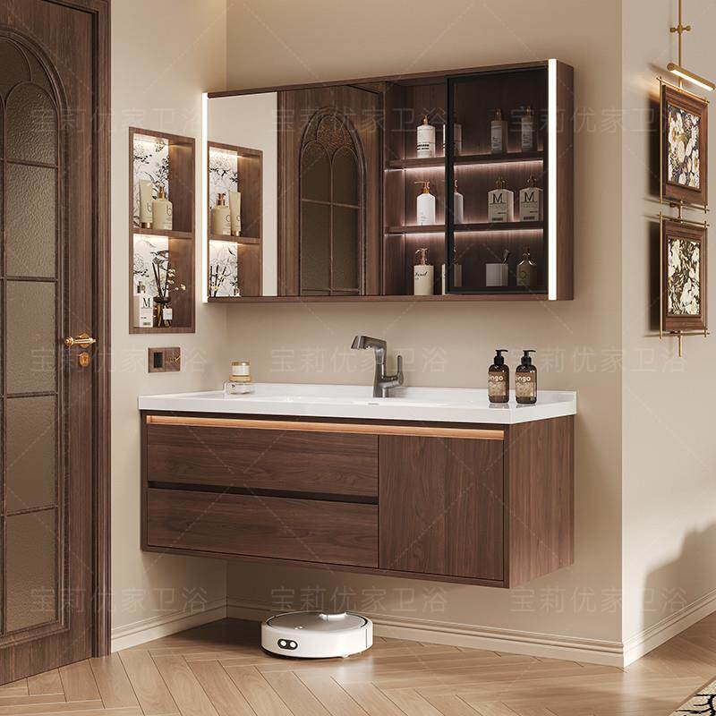 新中式浴室柜陶瓷一体盆洗手洗脸盆柜组合实木化妆室洗漱卫浴台盆