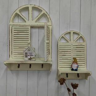 法式覆古做旧木艺假窗框壁饰圆弧窗户客厅饭厅花园庭院民宿壁挂