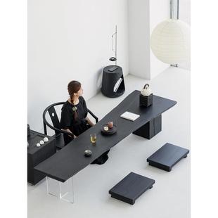 叁几 方山茶桌 侘寂风实木茶台茶桌家用茶几榻榻米矮桌碳化白蜡木