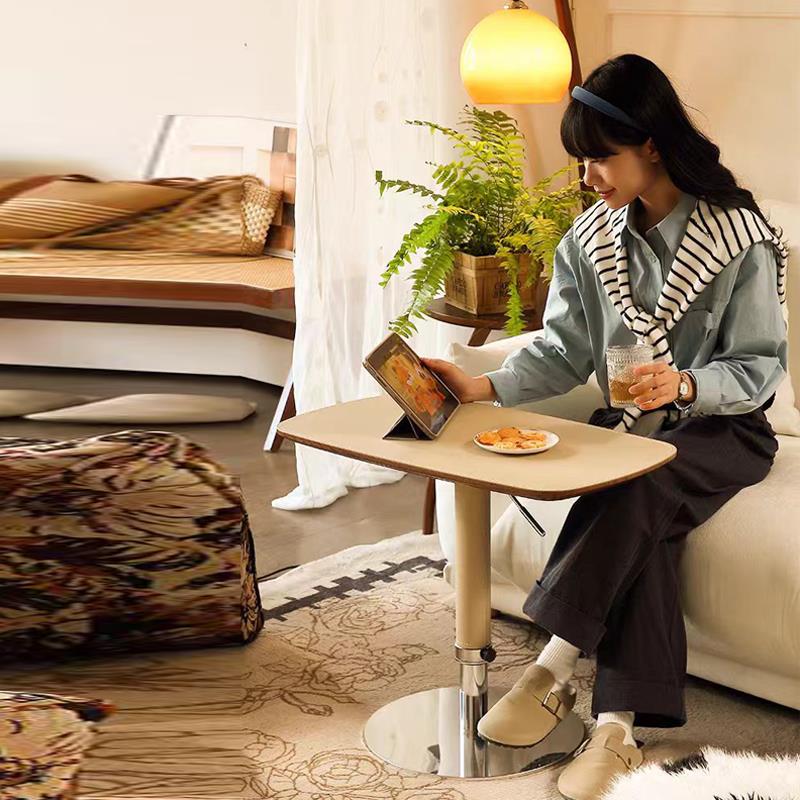 2025新款意式极简马鞍皮边几可升降茶几床边桌沙发边几可旋转角几