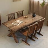 侘寂风餐桌风化木民宿长桌原木饭桌全实木大板桌设计师工作台书桌