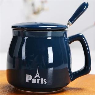 早餐杯陶瓷杯带盖勺马克杯子牛奶杯情侣创意简约水杯办公室咖啡杯