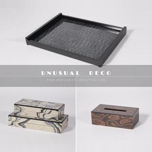 UNUSUAL 现代极简覆古样板间收拾收纳盒书房书架装饰盒子托 托盘