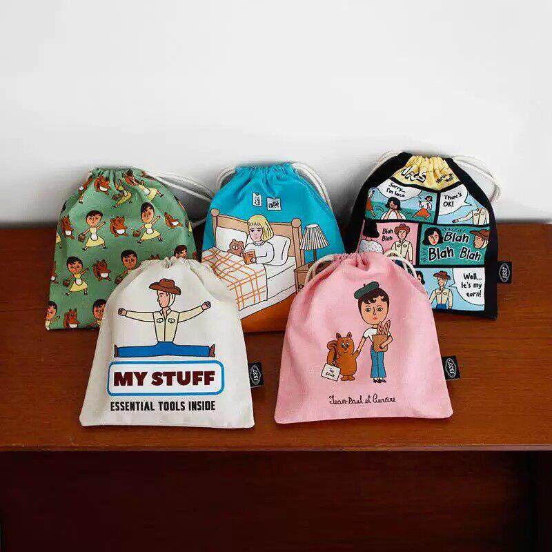 韩国1537怪阿姨插画 画抽绳束口收纳袋随身可携式化妆收纳包ins风