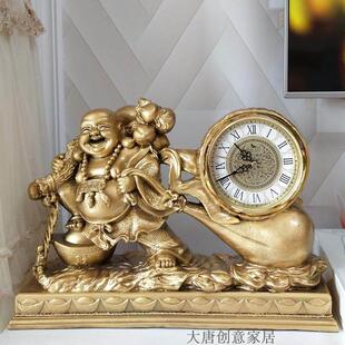 复古老式座钟客厅财神摆件个性静音钟招财佛桌面电视柜台钟欧式