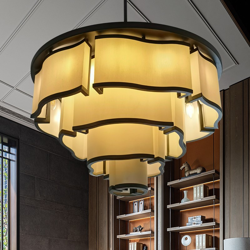 新中式祥云包间宴会厅酒店简约创意餐饮国潮铁艺布艺工程吸顶吊灯