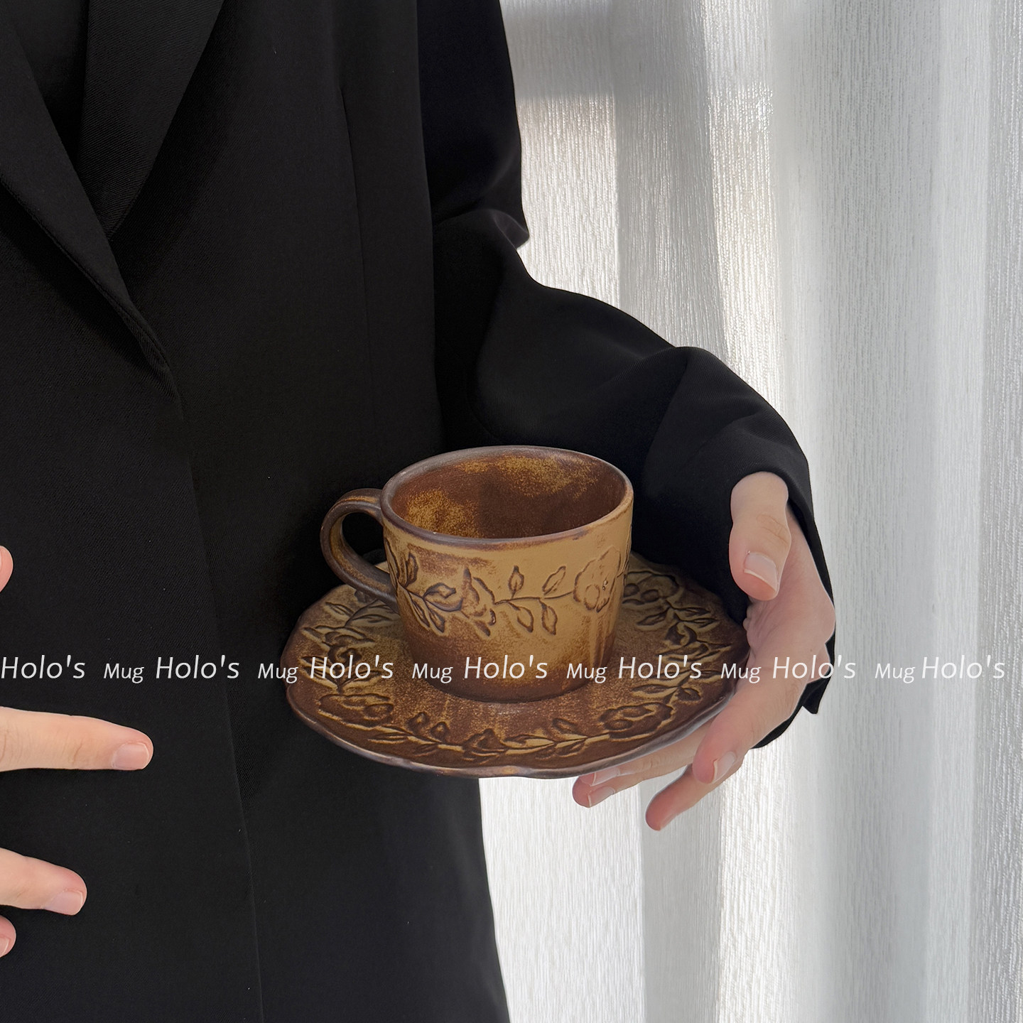 Holo's Mug 复古浮雕咖啡杯情侣陶瓷杯子高级感下午茶水杯伴手礼