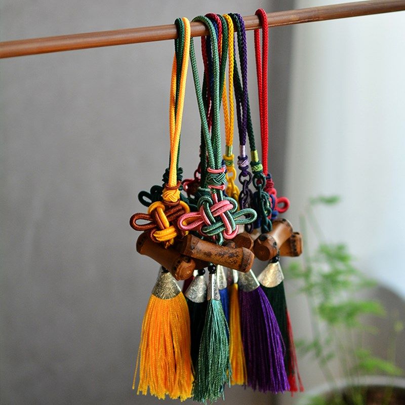 手工编织竹鞭中国结流苏包挂件吊坠挂绳流苏穗子竹包挂饰钥匙中式