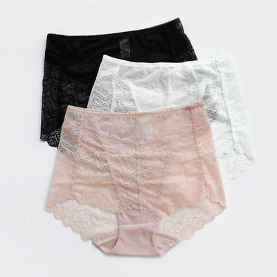 加大版码胖MM200斤性感女蕾丝网纱高腰三角内裤头女士轻薄款透气