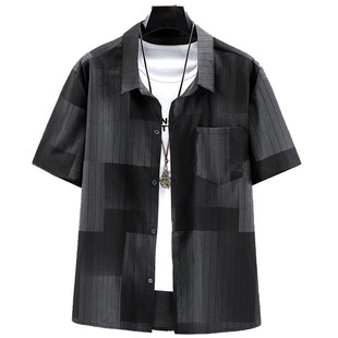 衬衫 370斤170胸围超大码 宽松弹力短袖 衬衣个性 男加肥加大肚子 男士