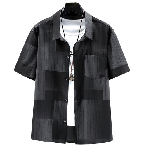 370斤170胸围超大码男士衬衣个性宽松弹力短袖衬衫男加肥加大肚子