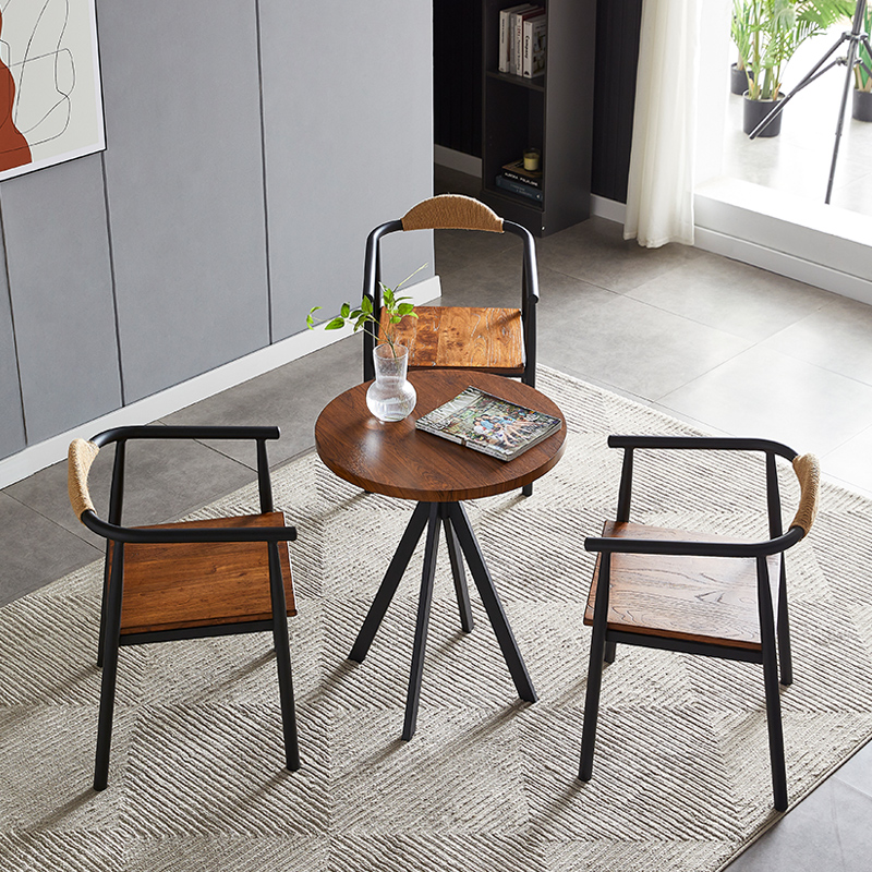 简约复古实木洽谈桌小圆桌茶桌饭桌接待洽谈桌椅组合会客阳台桌椅