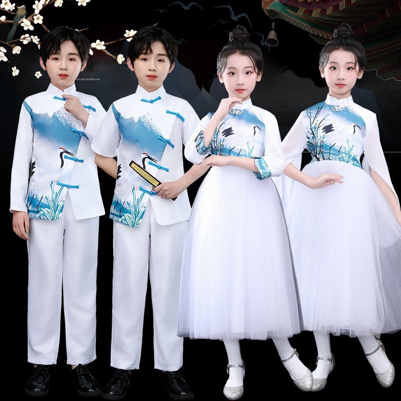 六一儿童古筝演出服大合唱团表演服小学生朗诵男女中国风钢琴礼服