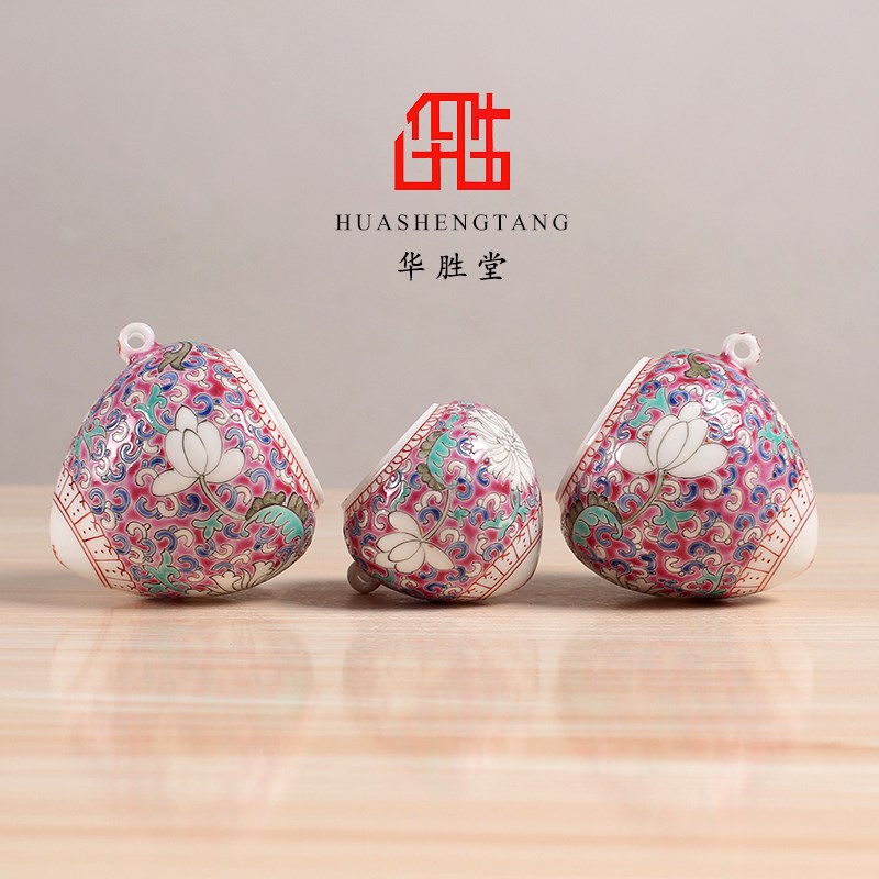 华胜堂 景德镇手绘粉彩图案鸡心罐鸟食罐画眉缸鸟杯 鸟笼配件