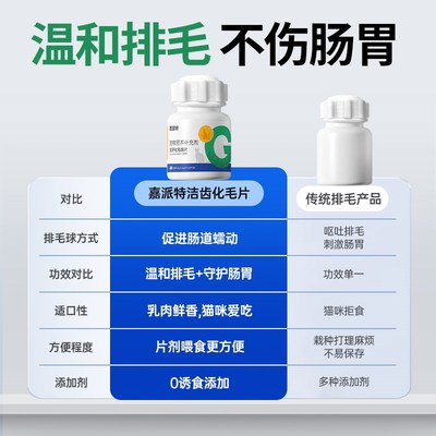 嘉派特化毛球片猫咪狗狗洁齿猫草片温和排毛消化吐毛球宠物化毛膏