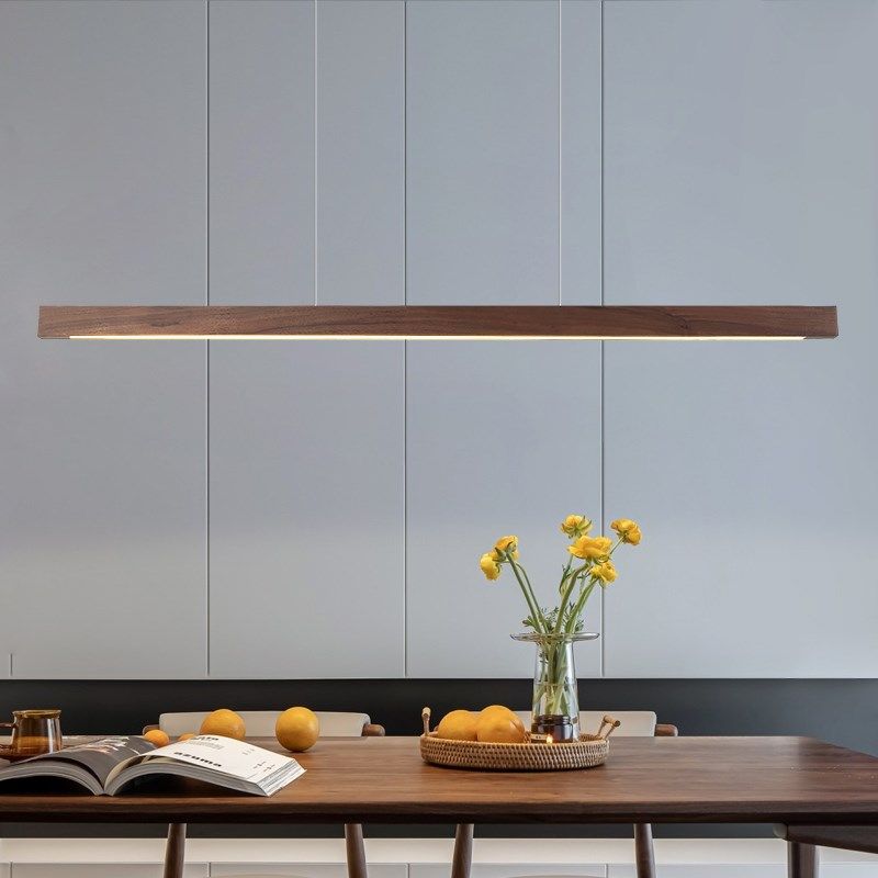 中古风餐厅吊灯简约全光谱一字长条护眼实木黑胡桃木茶室吧台餐桌,家装灯饰光源,护眼吊灯,淘宝优惠券,粉丝福利购,淘宝优惠卷