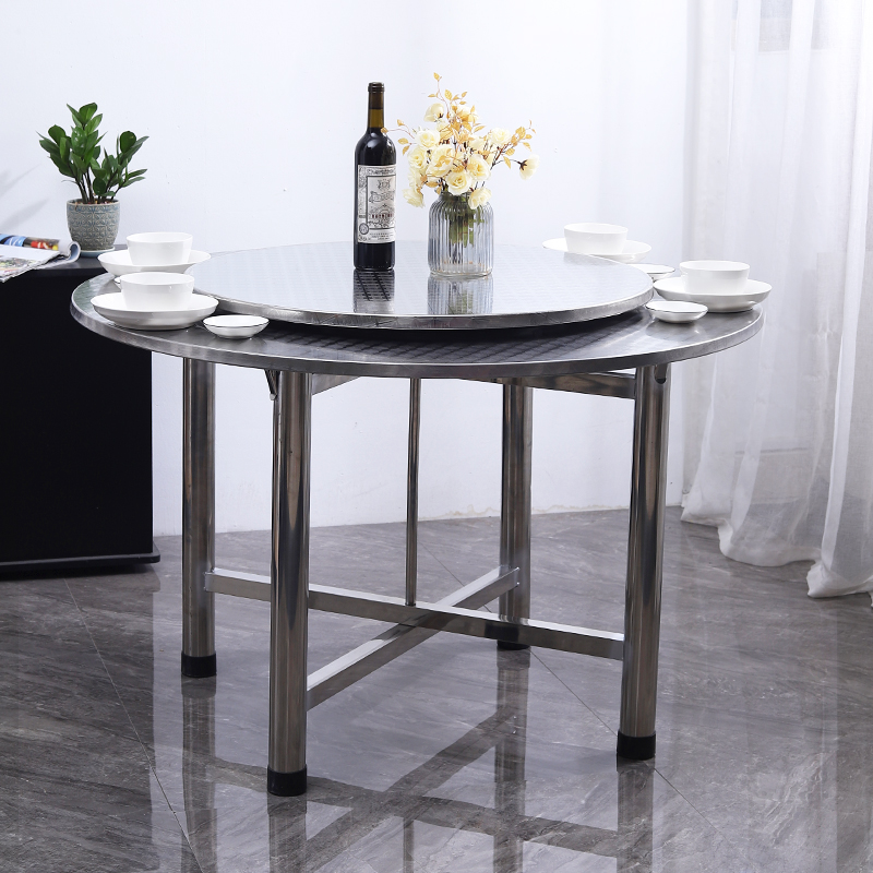 不锈钢摺叠大圆桌面现简约代吃饭桌圆形连身餐桌桌子家用方桌圆台