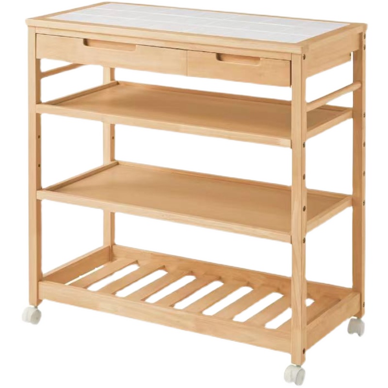 日式实木推车带轮移动多层沙发边几厨房收纳架客厅餐车落地置物架