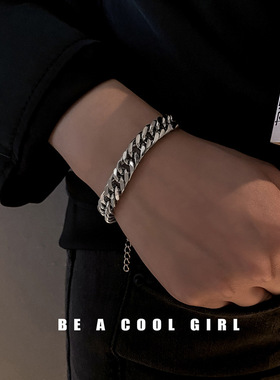 钛钢古巴手链ins小众设计潮流嘻哈朋克链条甜酷风情侣手饰不掉色