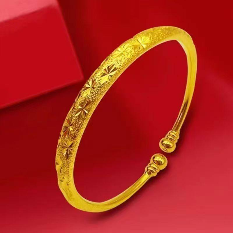 仿真黄金手镯锌合金不掉色不变形古法工艺开口可调婚庆拍摄用品