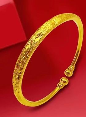 仿真黄金手镯锌合金不掉色不变形古法工艺开口可调婚庆拍摄用品