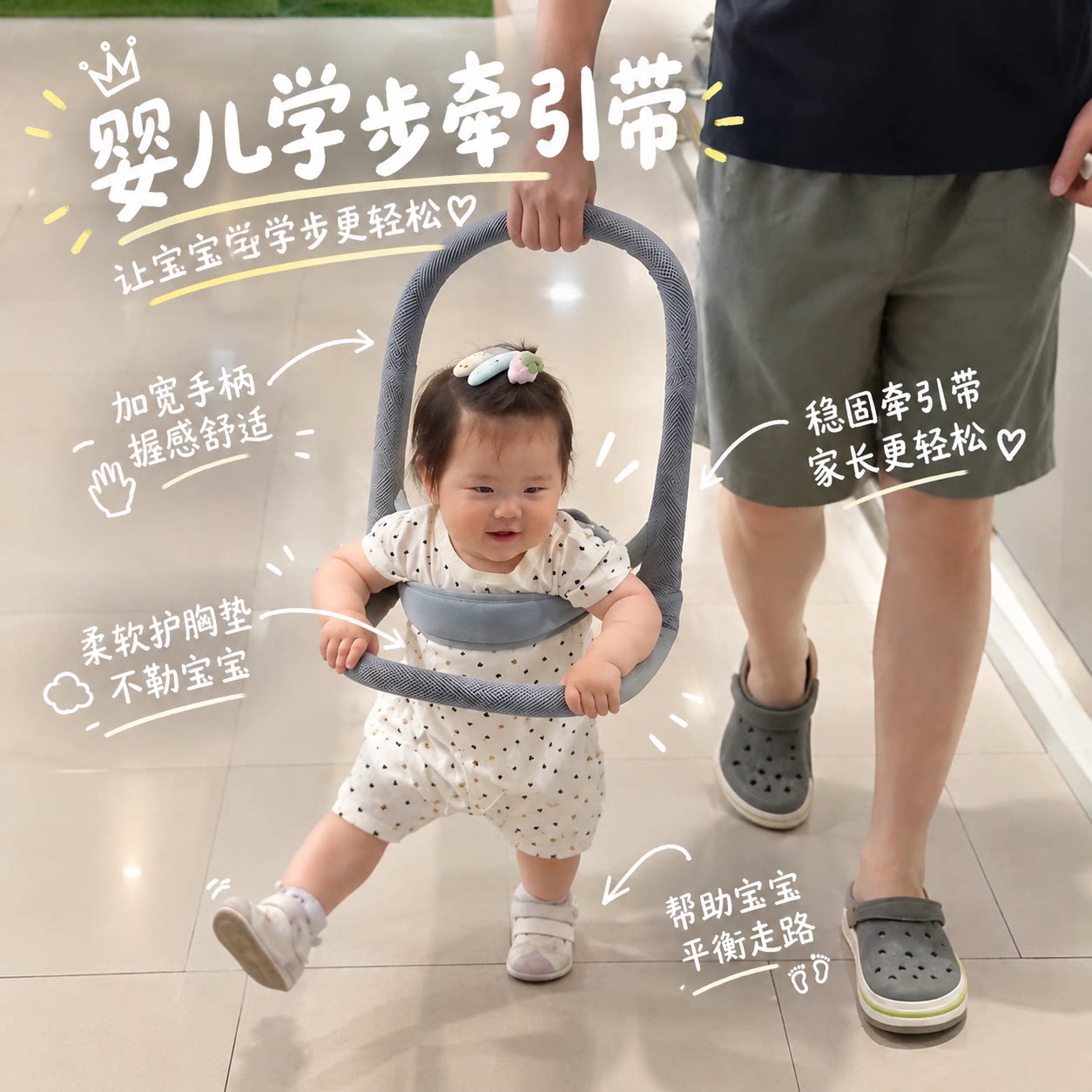 学步神器！婴儿学步牵引带儿童扶走式学走路防勒防摔护腰型牵引绳