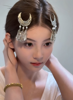 古风中式月牙流苏BB夹发夹