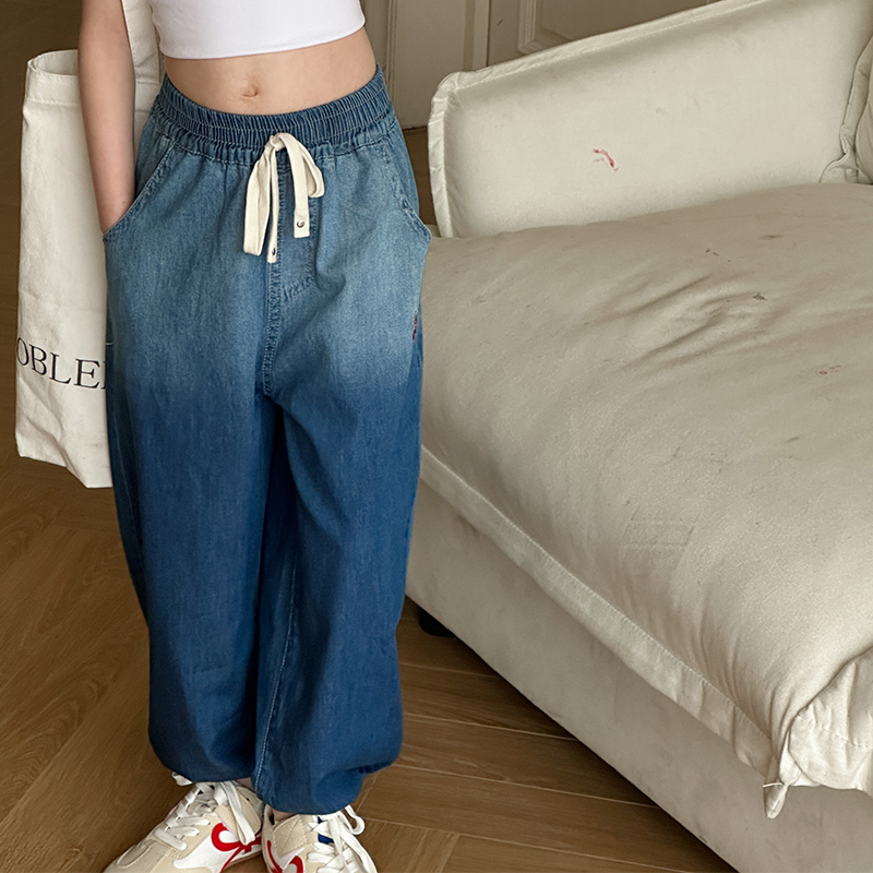 女童裤子夏季薄款2025新款休闲阔腿裤大童牛仔裤长裤儿童装防蚊裤