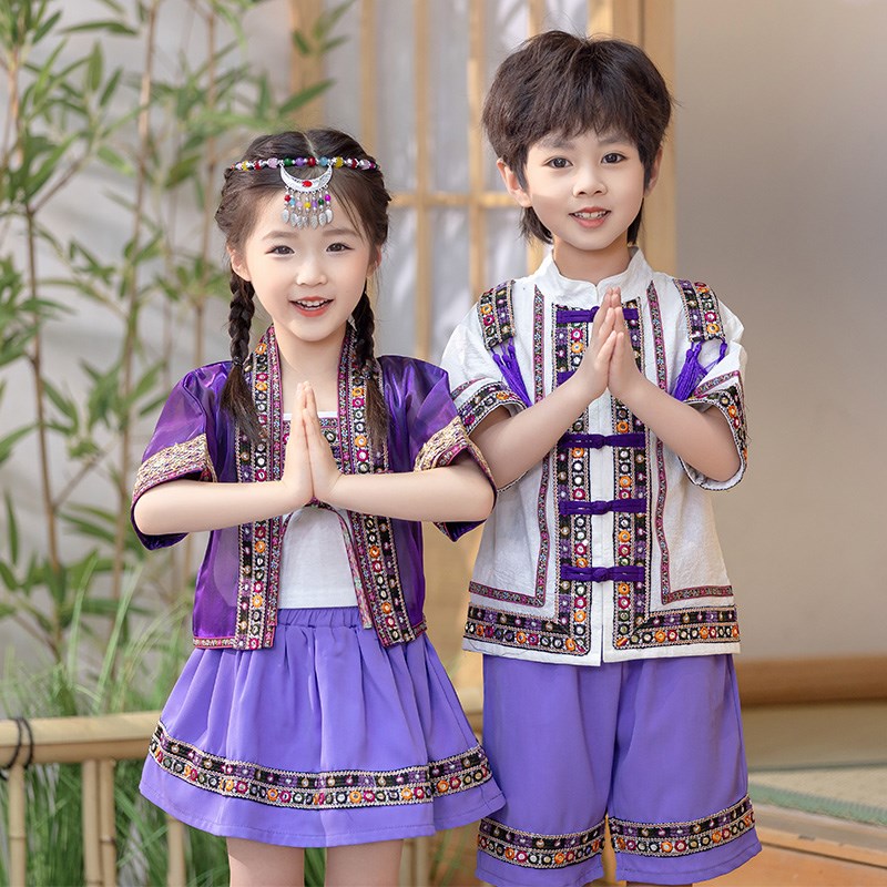 三月三民族服装儿童中国风古装女童男童壮族少数民族幼儿园表演服