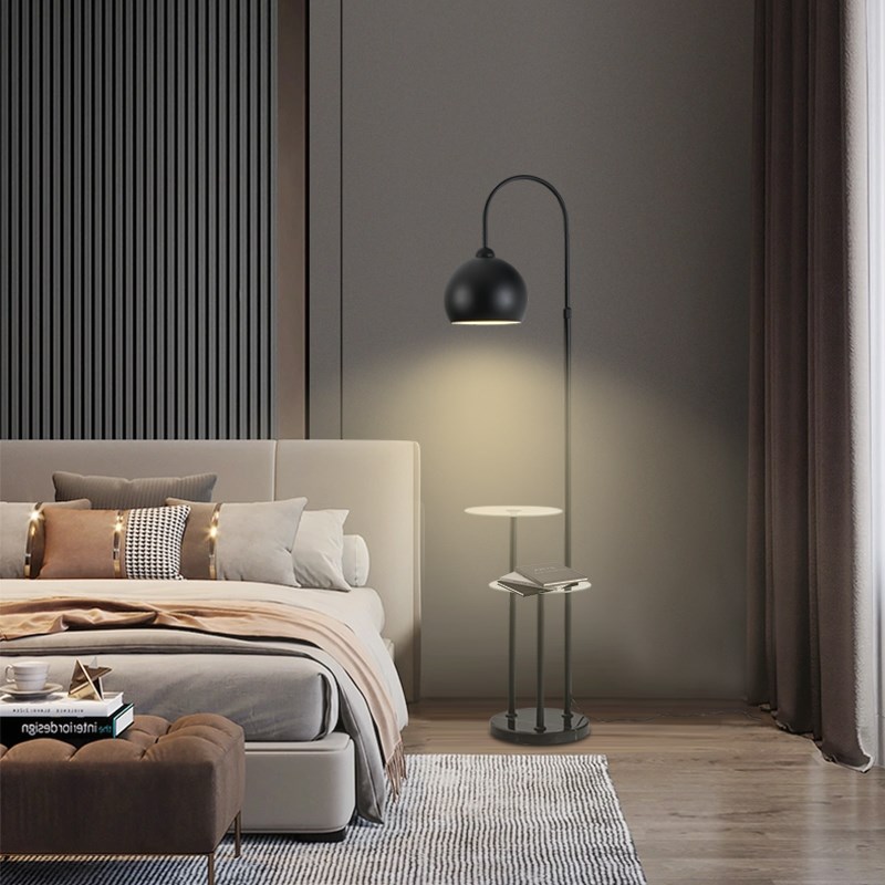 北欧风客厅沙发边落地灯双层钢化玻璃置物灯卧室床头全光谱护眼灯