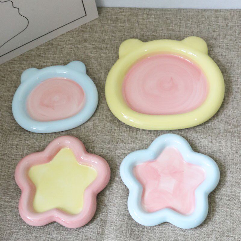 韩式可爱宠物陶瓷碗猫粮餐盘零食碗预防黑下巴小型犬狗粮碟子餐碗