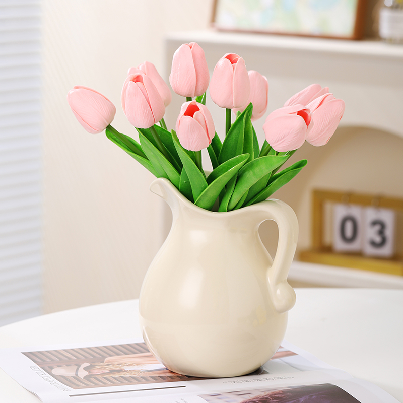 高级感奶油风提手奶壶花瓶客厅插花复古网红花器桌面酒柜装饰摆件