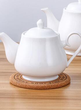 饭店酒店陶瓷高温茶壶大小号过滤壶大容量纯白色茶具餐厅泡茶水z^