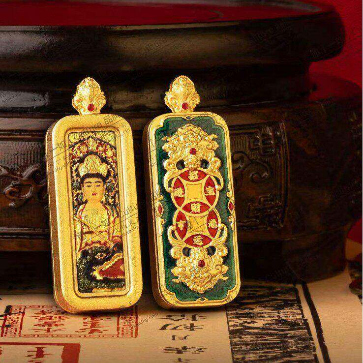 新款西藏唐卡福在眼前五爷文殊方形八大守护神吊坠佛牌挂件双面