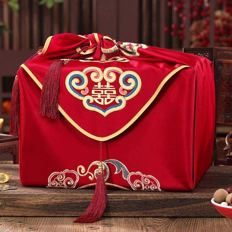 结婚包袱皮一对女方娘家陪嫁套装喜盆红色包裹布新娘婚庆用品大全